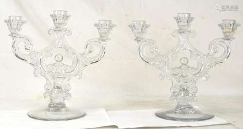 Pr Cut Glass Crystal Candelabras