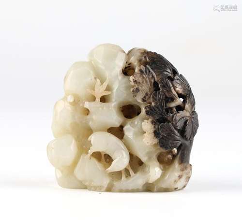 Chinese Carved Black & White Jade Boulder