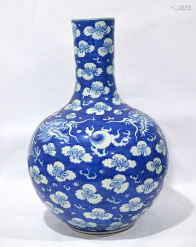 Large Chinese Blue & White Bottle Vase