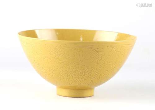 Chinese Carved Yellow Glazed Bowl