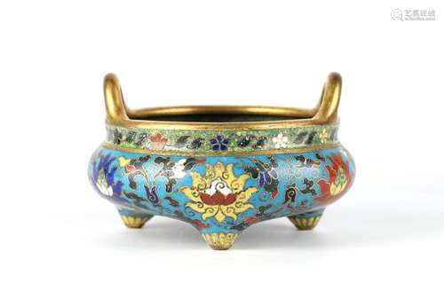 Chinese Cloisonne Tripod Censer w Handles