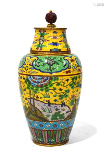 Chinese Yellow Cloisonne Covered Vase