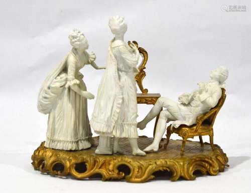 Sevres Bisque Porcelain Figure & Bronze Group