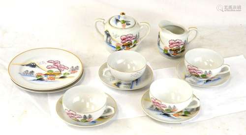 Group of Japanese Hand Painted Kutani Tea Set