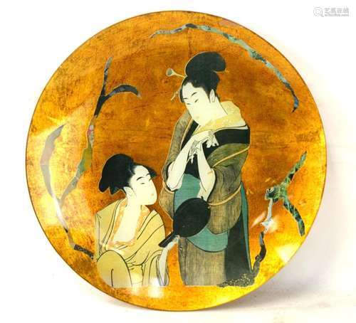 Japanese Gilt Painted Geisha Glass Charger