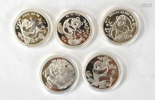 Five Chinese 1oz Silver Coins