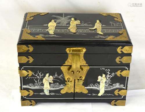 Chinese Mother Pearl Inlaid Lacquered Jewelry Box