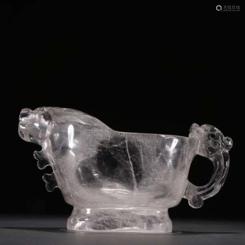 White crystal animal mouth dragon handle cup