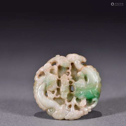 Old collection of Hetian jade seed material Pisces jade bi