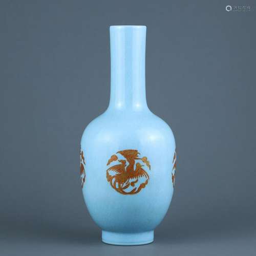 Celestial sphere vase with alum red and golden phoenix patte...