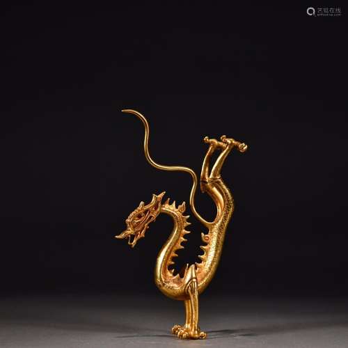 Old Collection Gilt Bronze Inverted Dragon Ornament