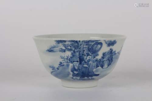 Blue and white character story cup