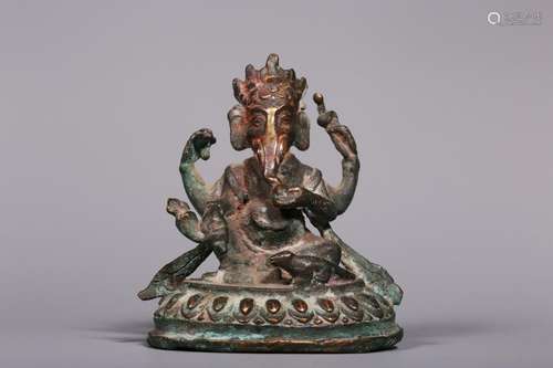 Bronze Four-armed Elephant Trunk Seated God of Wealth