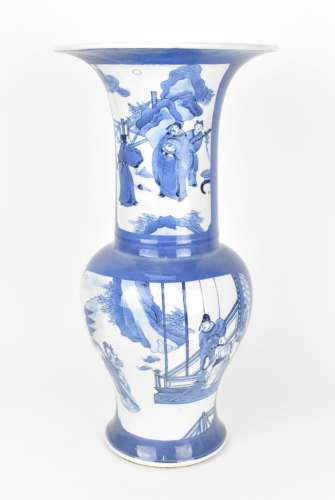 A Chinese Qing dynasty blue and white yenyen vase, possibly ...