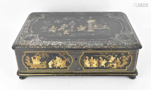 A Chinese export black lacquer and mother-of-pearl inlaid je...