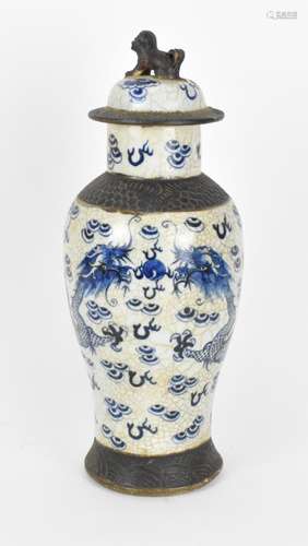 A 19th century Chinese blue and white lidded baluster vase, ...