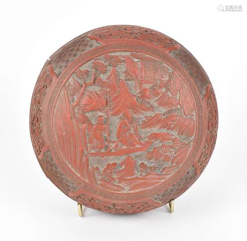 A Chinese Qing dynasty red cinnabar lacquer 'chun' b...