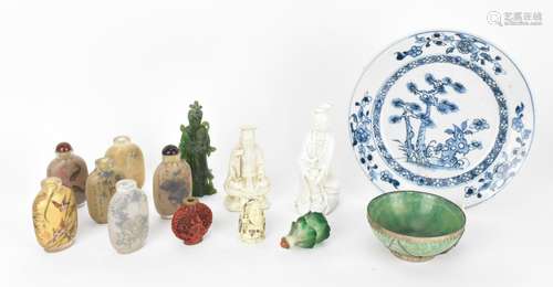 A collection of Chinese snuff bottles and porcelain, compris...