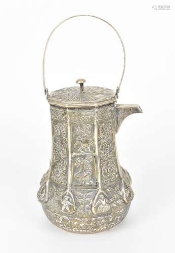 An Indian colonial white metal hot water pot, possibly Swami...