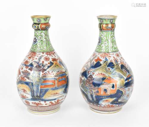 A pair of 19th century Imari porcelain vases, of bottle vase...