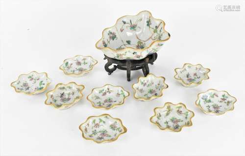 A set of Chinese Qing dynasty porcelain leaf dishes, probabl...