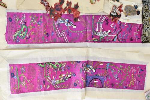 A small collection of Chinese embroidery, comprising a pair ...