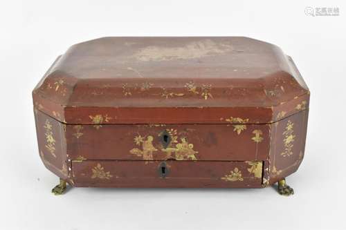 A 19th century Chinese export red and gilt lacquer sewing bo...