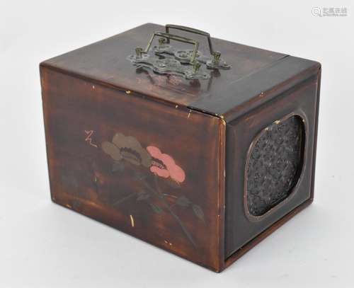 A small Chinese early 20th century travel box, with pierced ...