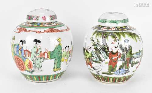 Two Chinese famille verte lidded ginger jars, 20th century, ...