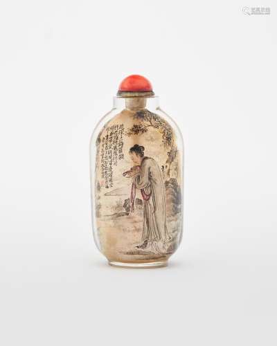 An inside painted glass snuff bottle Bai Quan (20th century)