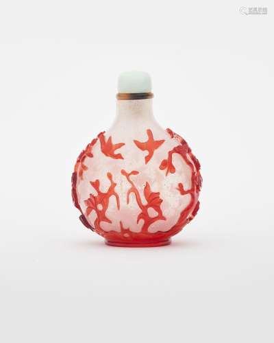 A red glass overlay snuff bottle 19th century