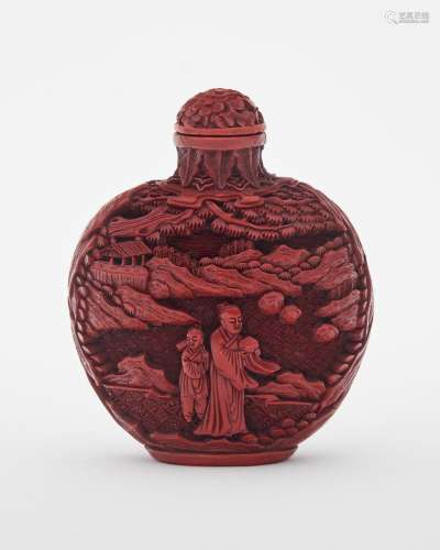 A carved cinnabar lacquer snuff bottle 19th century