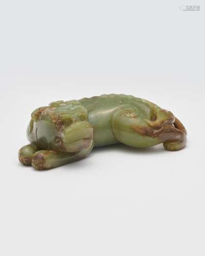 A spinach jade carving of a mythical beast Qing dynasty