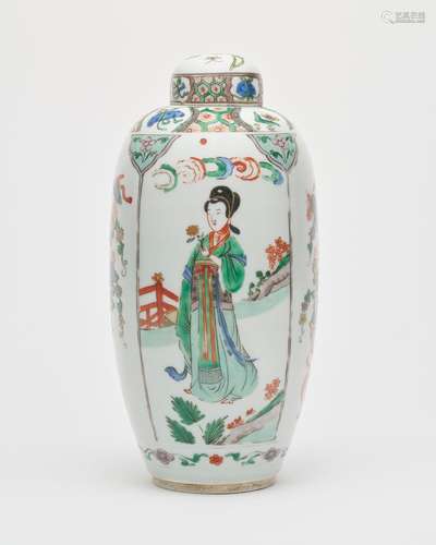 A famille-verte covered bottle-vase Kangxi