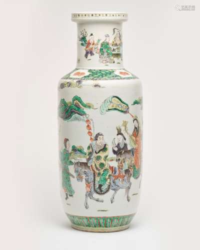 A wucai 'departing for the frontier' rouleau vase 19th centu...