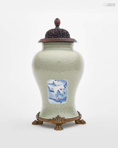 A celadon-ground reserve painted jar Kangxi