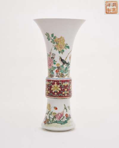 A famille-rose 'bird and flower' beaker vase Hongxian four-c...