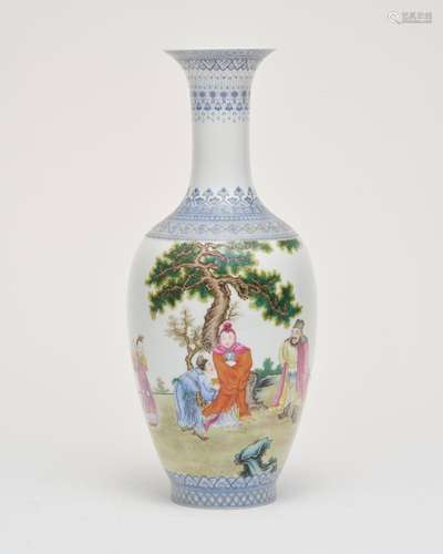 A famille-rose eggshell vase Qianlong four-character blue ma...