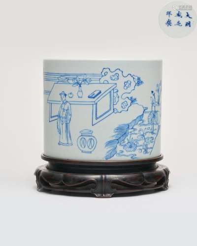 A blue and white brush pot Chenghua six-character mark