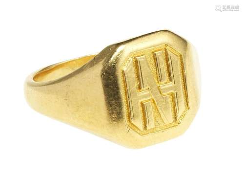 Bague chevalière octogonale monogrammée NH<br />
Or 750, do