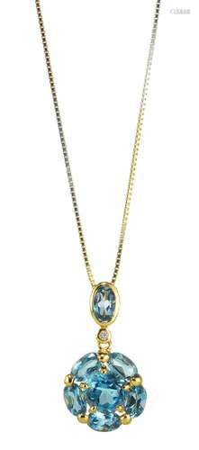 *Pendentif fleur pavé de topazes bleues (total env. 1,