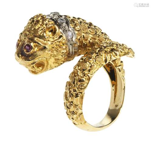 Lalaounis, bague à motif de tête de lion mythologique