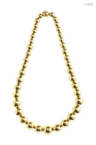 Collier de perles d'or en chute<br />
Travail italien, or 75...