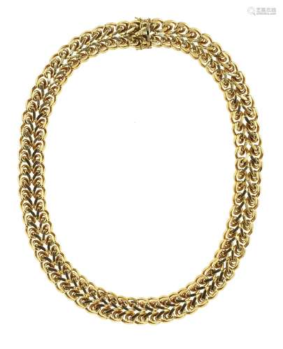 Collier à double maille gourmette stylisée<br />
Or 750, L