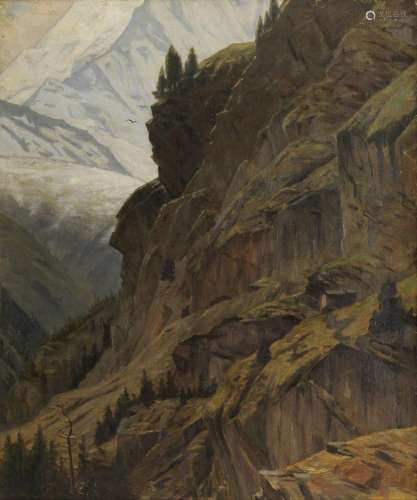 August von Wille (1829-1887)<br />
Vallée alpine, huil
