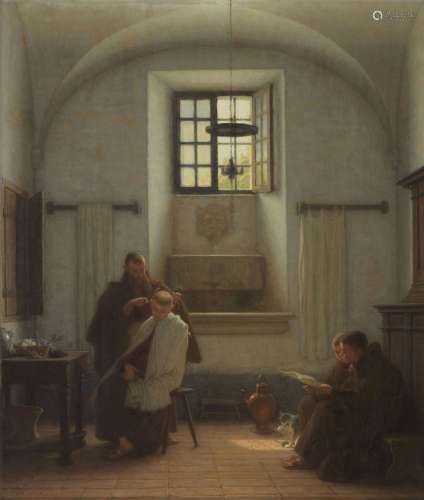 Alfred van Muyden (1818-1898)<br />
La tonsure, huile