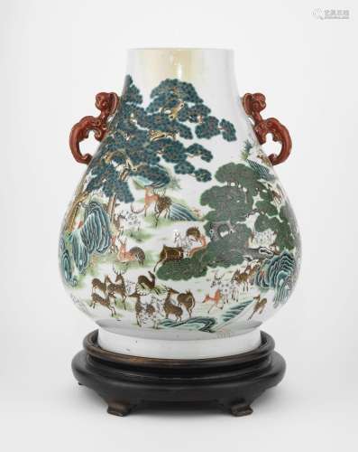 Vase Hu aux cent daims, Chine XIXes, marque Qianl