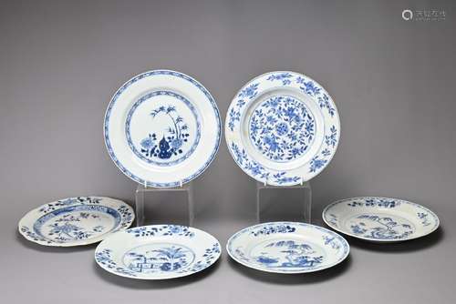 SIX CHINESE BLUE AND WHITE PORCELAIN DISHES, 18TH CENTURY. D...