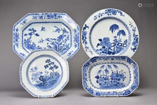 FOUR CHINESE BLUE AND WHITE EXPORT PORCELAIN ITEMS, 18TH CEN...