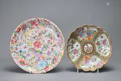 TWO CHINESE FAMILLE ROSE PORCELAIN DISHES, 19/20TH CENTURY. ...